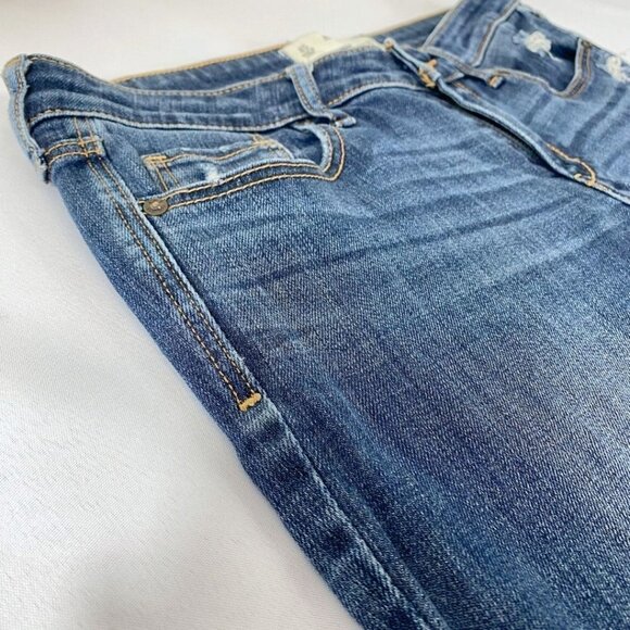 ABERCROMBIE & FITCH THE A&F BOOT DISTRESSED JEANS IN A MEDIUM WHISKERED DENIM - Picture 6 of 10